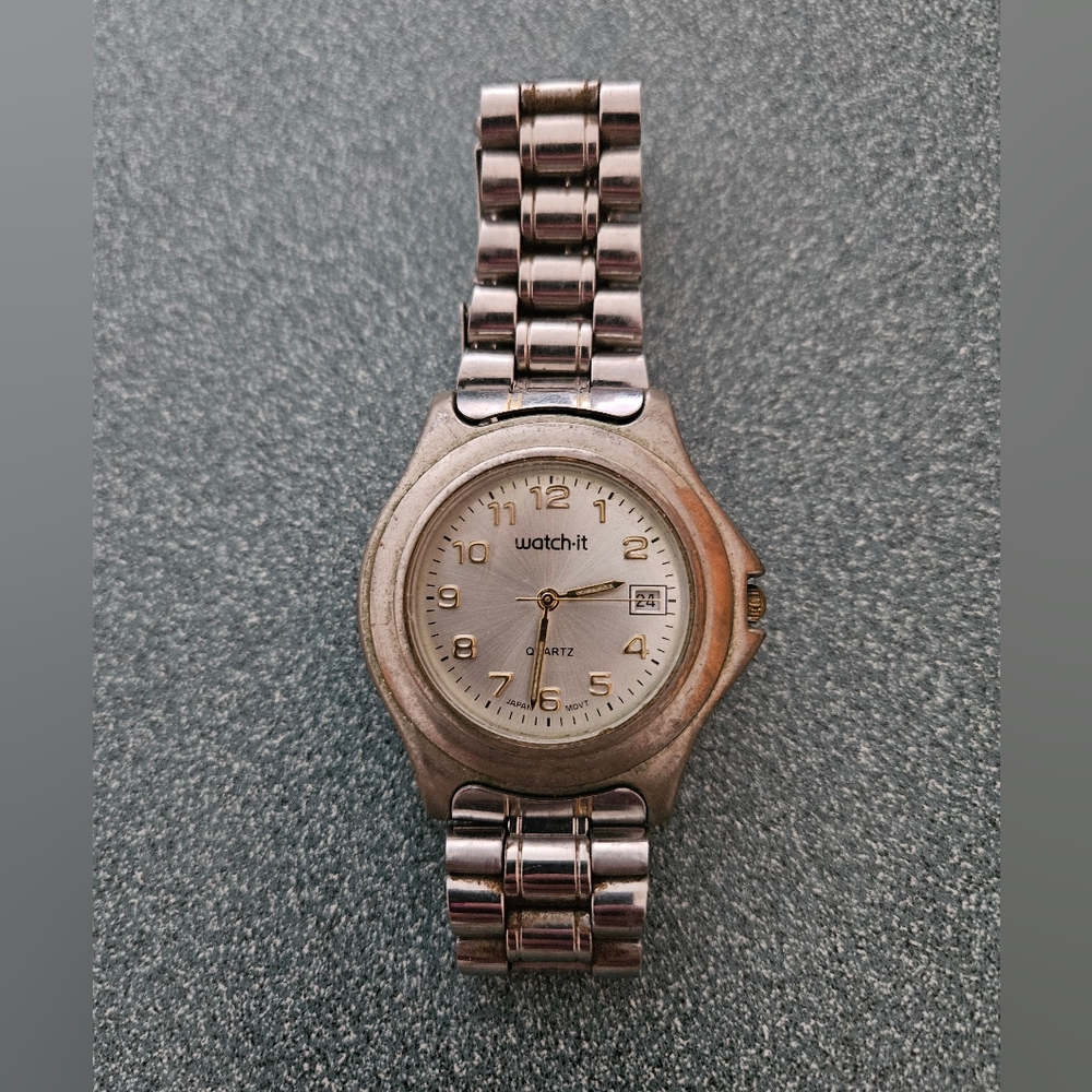 Vintage Watch It Watch Mens Silver Tone Stainless Steel Classic Retro Beige Dial